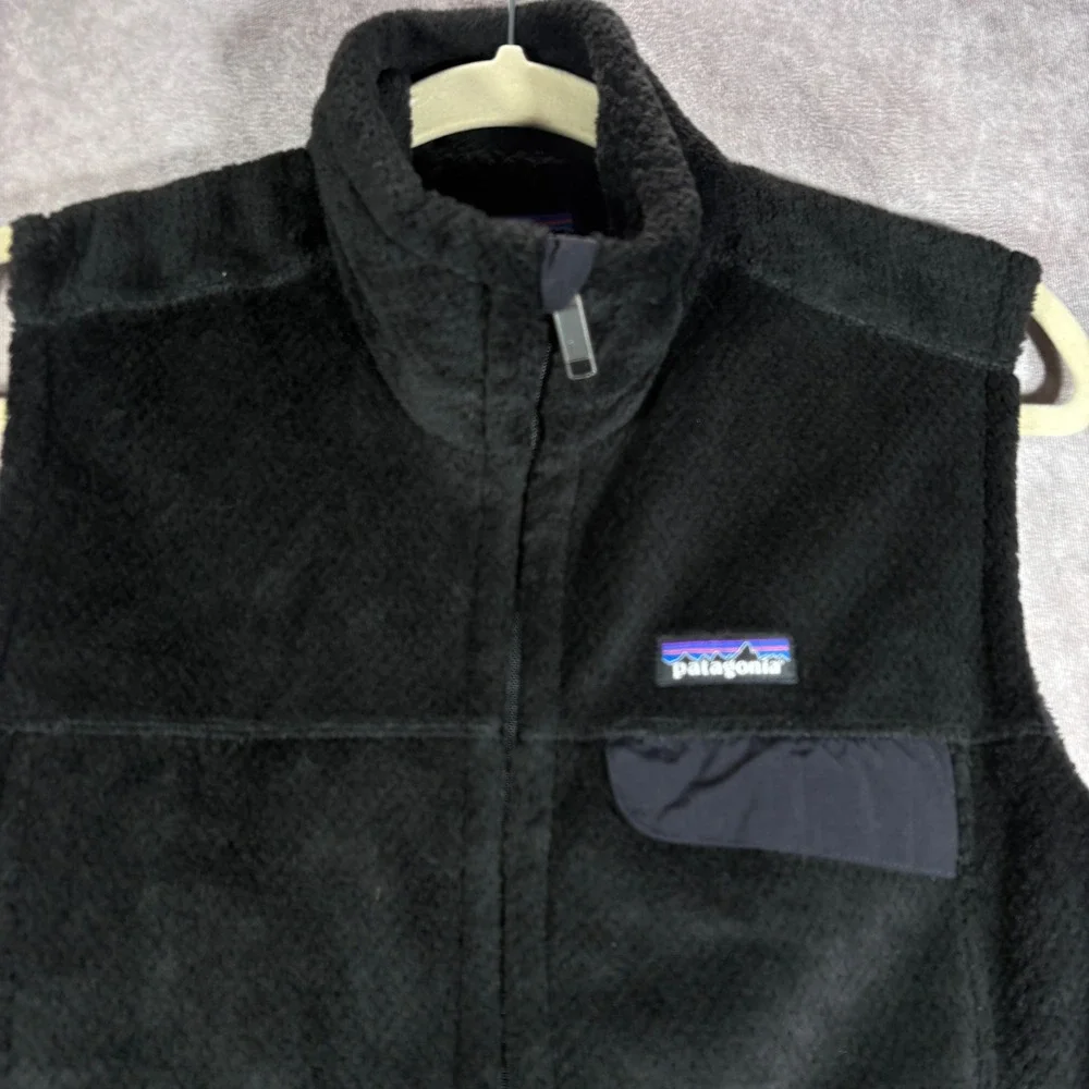 Patagonia Fleece Vest Womens Size Large Black Re-Tool Full Zip Snap Pocket Warm